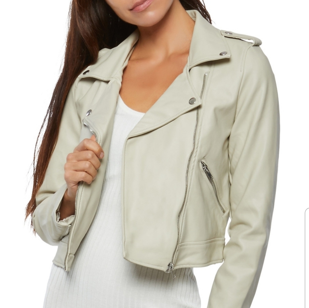 Moon River Leather Moto Jacket Cream